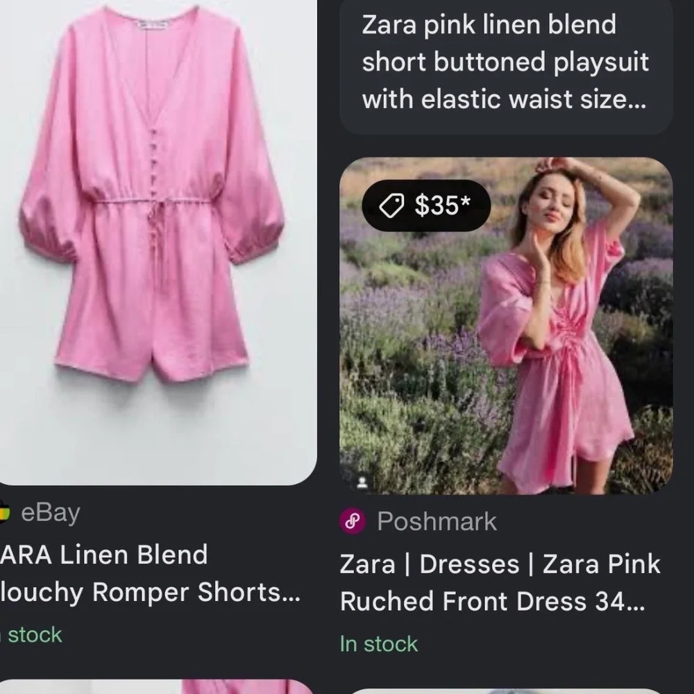 ZARA Pink Linen Blend Slouchy Romper Puff Sleeve Button Front Playsuit M Barbie